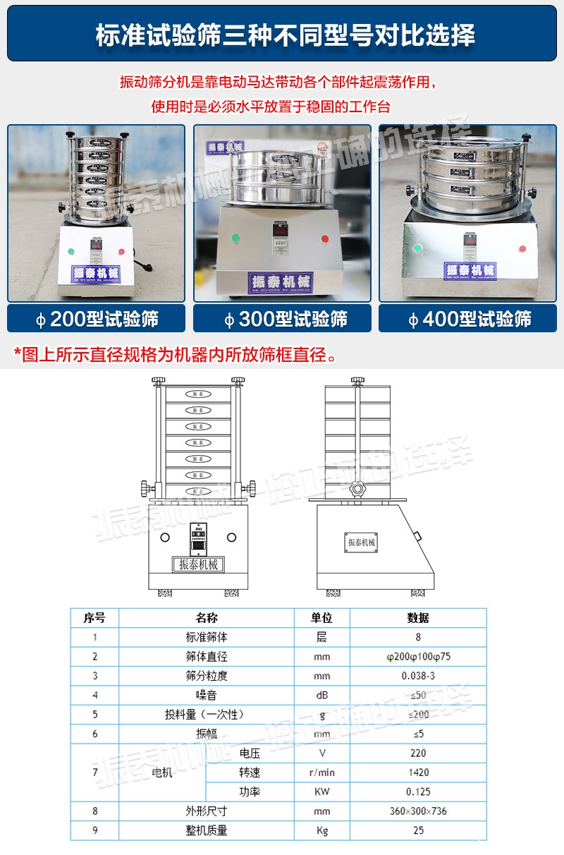 试验筛的三种型号