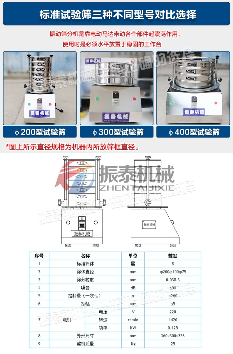 试验筛的三种型号