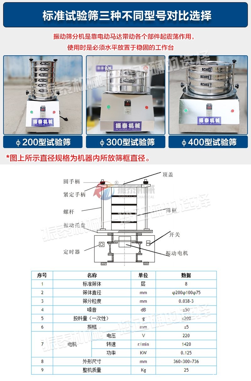 矽粉试验振动筛结构及参数